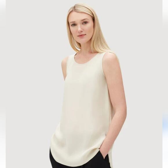 NWT$495 Lafayette 148 Ruthie Sleeveless High-Low Hem Sleeveless Silk Blouse Sz S